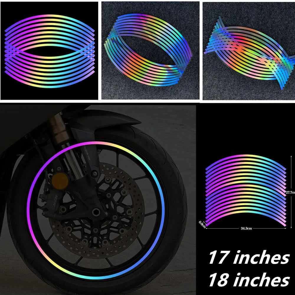 Motorcycle Sticker Laser Wheel Hub Rim Decal Car Tyre Reflective Strips Bicycle Universal For KAWASAKI SUZUKI YAMAHA Mitsubishi