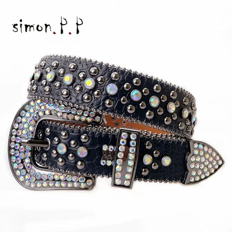 Punk Western Rhinestone Belts for Women Luxury Diamond Strap Cowgirl Cowboy Bling Crystal Pin Wide Buckle Studded Y2K Mens Belts