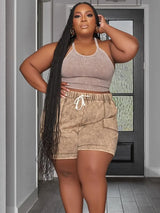 Plus Size Women Tracksuit L-4XL Summer Cami Tank Crop Top Drawstring Bikers Shorts Two Piece Set Casual Sports Clothings 2023