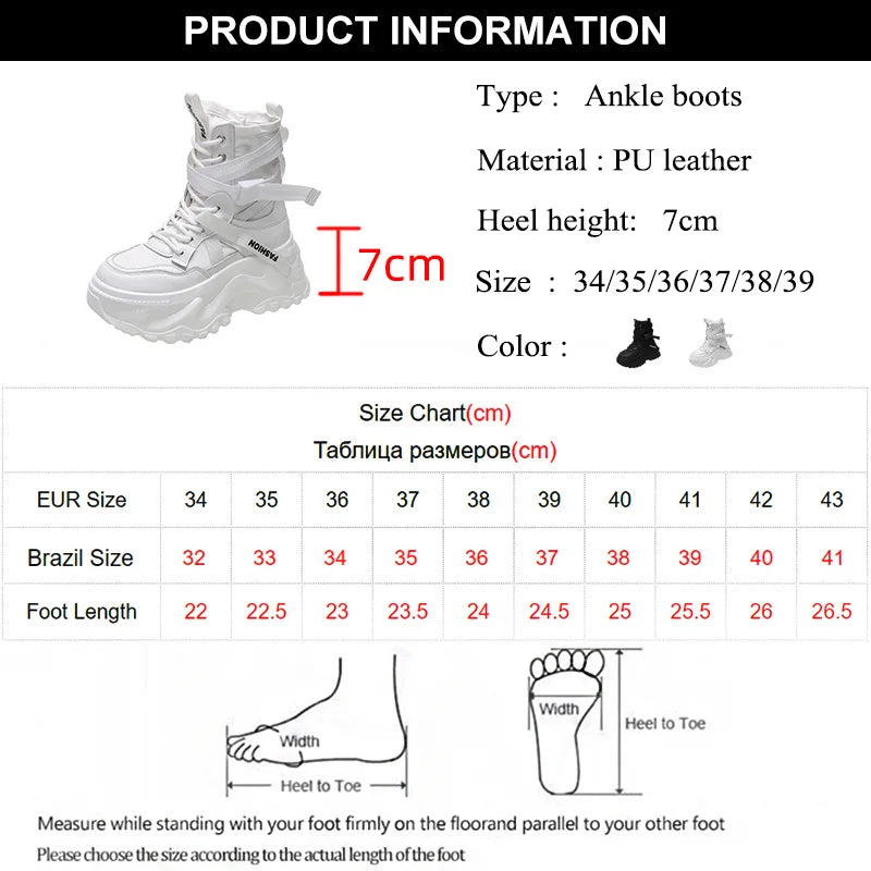 Fashion Thick Sole Motorcycle Boots Women Autumn Winter Chunky Platform Ankle Boots Woman Breathable Lace-Up Combat Botas Mujer