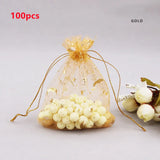 100pcs/lot Moon Star Organza Bags 7x9cm Small Christmas Drawstring Gift Bag Charm Jewelry Boxes Organizer Packaging Bags Pouches