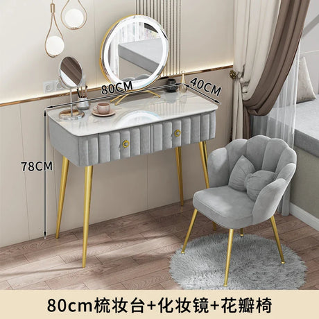 Luxury Nordic Dressing Table Mirror Chair Bedroom LED Modern Dressing Table Drawer Drawer Coiffeuse De Chambre Furniture Makeup