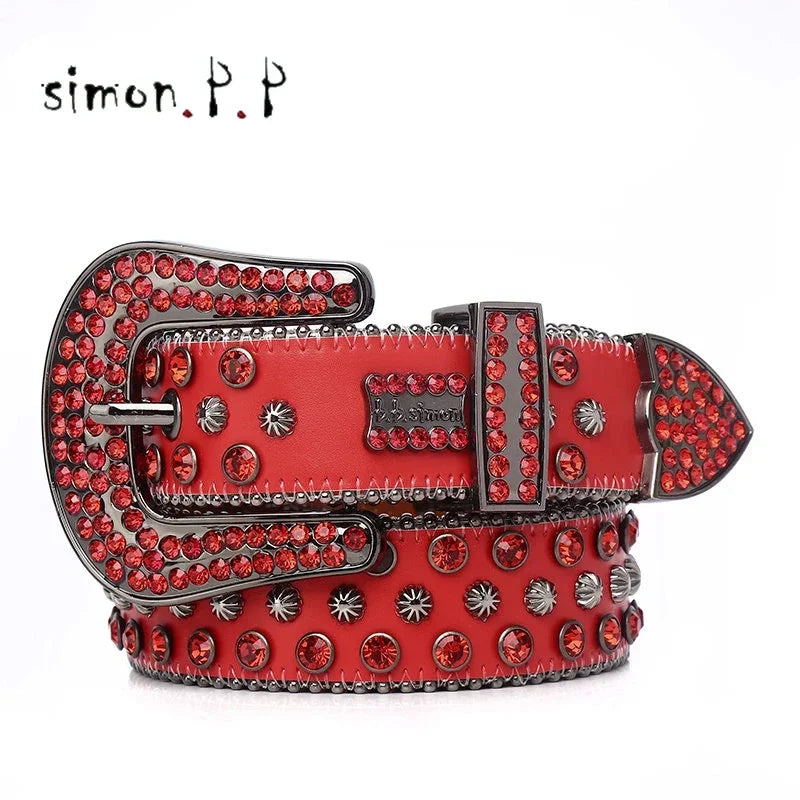 Punk Rock Colorful Rhinestones Belt Studded Western Bling Belts Y2K for Women Men Cowgirl Cowboy with Diamond Ceinture Femme