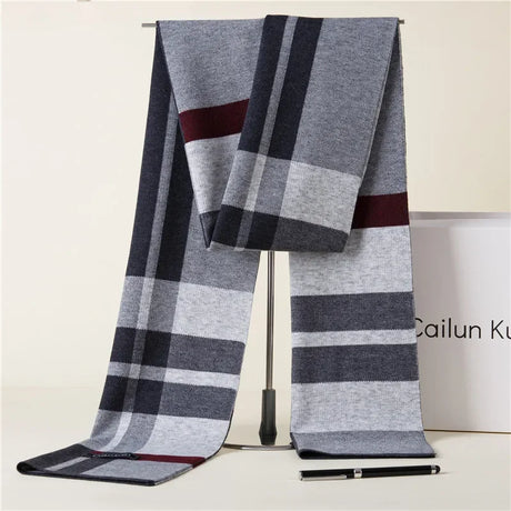 Fashion Classic Business Scarf Men Wool Scarf Soft Warm Thermal Muffler Casual Cashmere Knitted Shawl Male Autumn Winter No Box