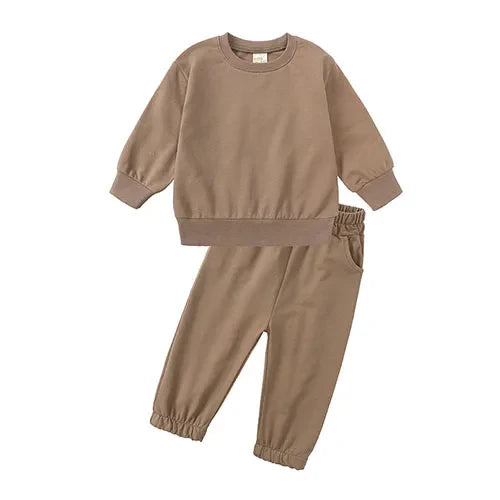 2023 New Arrivals Little Girls Clothing Tracksuit 2 Pieces Set Warm Fleece Plain Top Sweatshirt+Pants Loungewear Suit For Kids