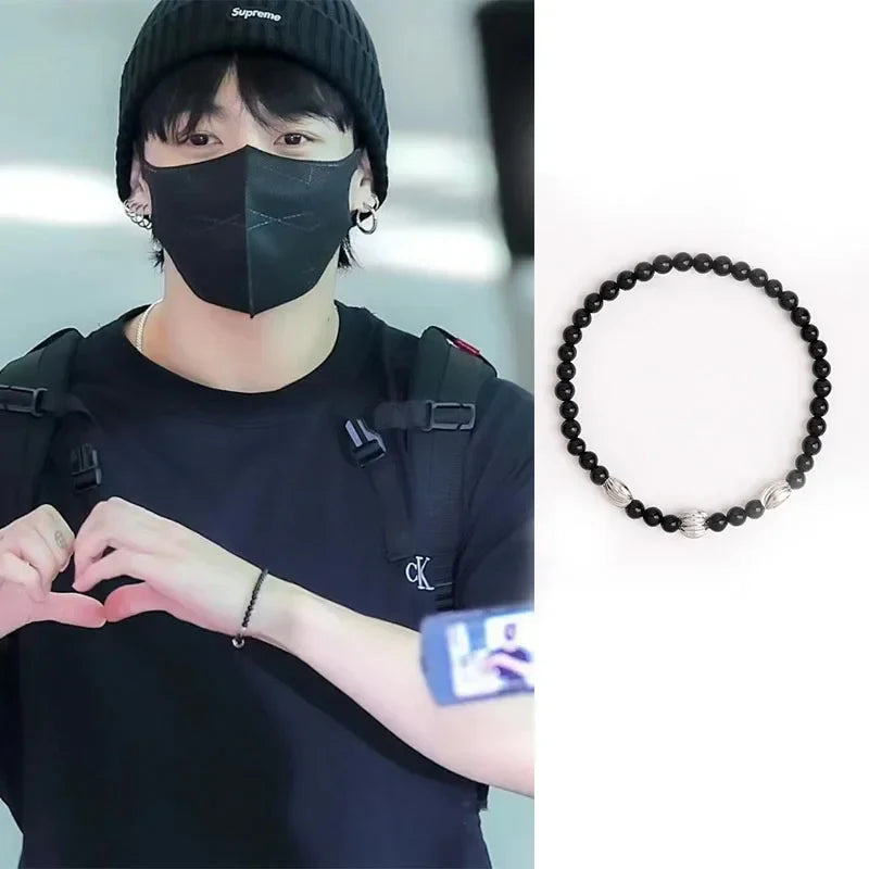 Kpop Group JK  Jung Kook Same Style Bracelet Black Agate Thread Bracelet For men Fans Charity Korean Trendy Accessories