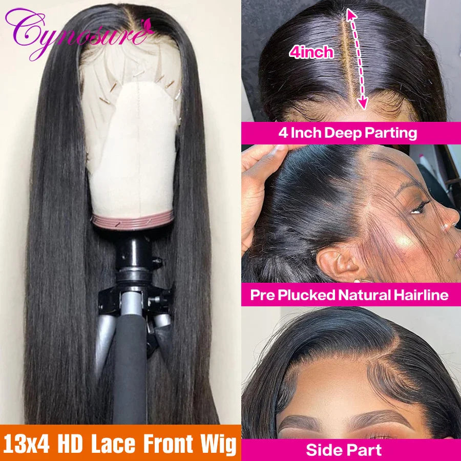 Cynosure 13X4/13X6 HD Transparent Lace Front Human Hair Wigs for Women Pre Plucked Remy Brazilian Straight Lace Frontal Wig