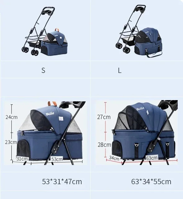 Detachable Pet Trolley 4 Wheel Universal Dog Stroller for Small Dog Cat Carrier Load Bearing 20kg