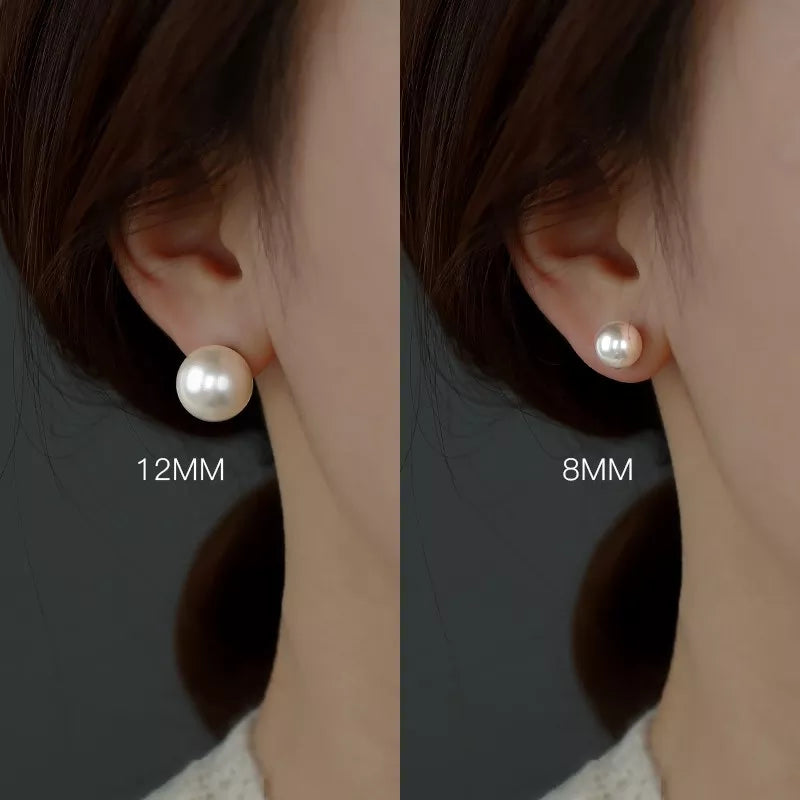 925 sterling silver pearl stud earrings Big pearl stud earrings Tremella nail Nanyang shell pearl has The big white pearl