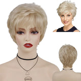 GNIMEGIL Synthetic Short Pixie Cut Wig Women Natural Hairstyle Bangs Wig Blonde Mix Brown Soft Straight Wig for Chemo Patient