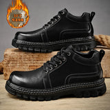 Luxury Men Leather Shoes Genuine Leather Brand Designer Shoes Italian Casual Men Boots Black Lace-up Work Ankle Boots for Men