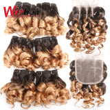 Human Brazilian Hair Weave Bundles With Closure Ombre Bouncy Curly Hair Bundles With 4x4 Closure For Women T1B27/30/99J 6+1/Lot