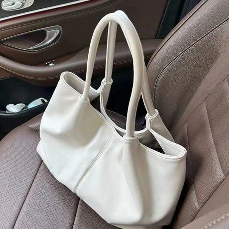 Simple White Shoulder Bag 2023 Women's PU Leather Soft Underarm Tote Bag School Large Capacity Bag Full Student Shopping Handbag