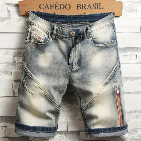 Vintage Jeans Splicing Shorts Men's Summer New Fashion Hip Hop Straight Dilapidated Knee Denim Pants Male Streetwear