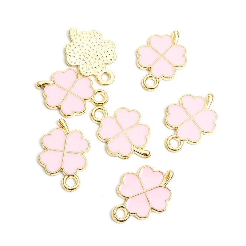 Dopamine Four-leaf Clover Enamel Charms 20pcs DIY Necklace Bracelet Earrings Keyring Amulet Pendants Creative Gift Accessories