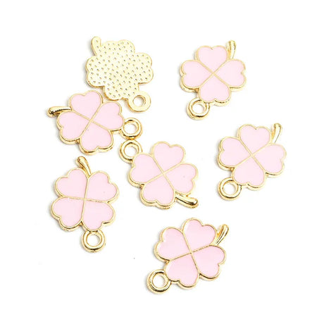 Dopamine Four-leaf Clover Enamel Charms 20pcs DIY Necklace Bracelet Earrings Keyring Amulet Pendants Creative Gift Accessories