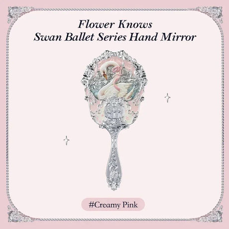 Flower Knows Swan Ballet Series Hand Holding Mirror 3 Types Exquisite Relief Makeup Tools Pink Blue White