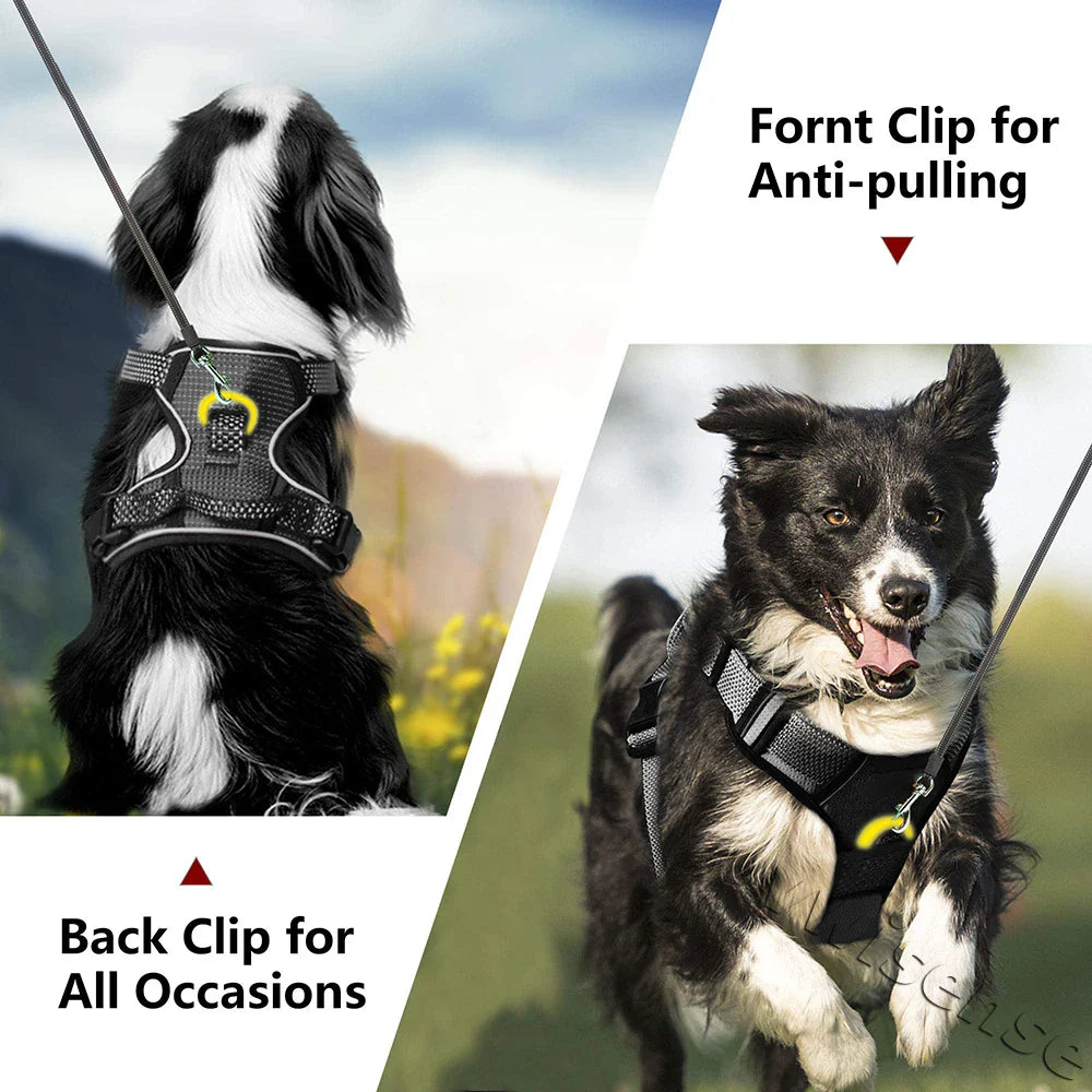 Dog Harness, No Pull Pet Vest Harness with 2 Leash Clip, Reflective Adjustable Soft Padded Sturdy Handle Easy Control for Dogs