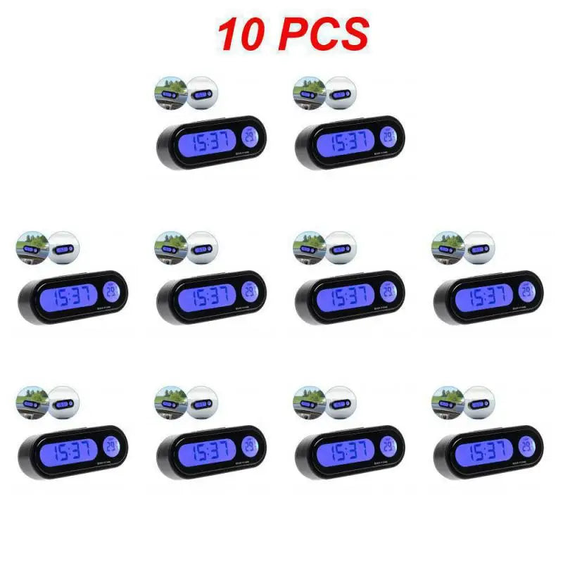 1~10PCS Car Mini Electronic Clock Time Watch Auto Dashboard Clocks Luminous Thermometer Black Digital Display Car Accessories