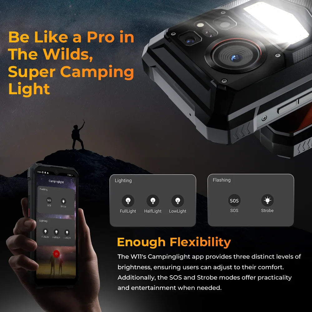 [World Premeire] HOTWAV W11 Rugged Phone 20800mAh 280LM Flashlight 6.6'' FHD+ Smartphone 33W 24MP Night Vision Mobile Phone