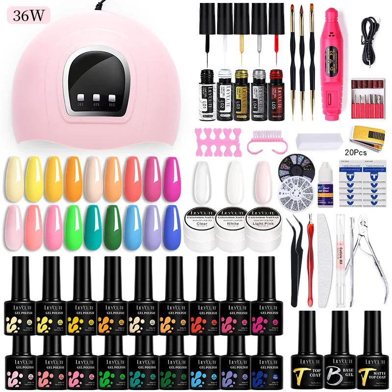 LILYCUTE Manicure Set For Quick Nail Extensions Gel Nail Polish With UV LED Nail Lamp Electric Nail Drill All For Nail Gel Tools