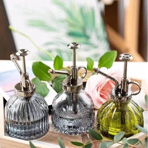 New Embossed  Glass  Air Pressure Gardening Special Retro Small Can Disinfection Watering Bottle Household Glass Spray Bottle