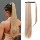 LOUIS FERRE Straight Ponytail Extension 26 inch Pony Tail Natural Long Ponytails Wrap Around Synthetic Hairpieces for Women Girl