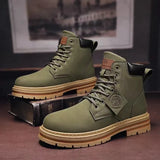 Green Men Ankle Boots Platform Men's Leather Shoes High Top Martin Boots Male Military Boots Work Safety Shoes for Men Size 48