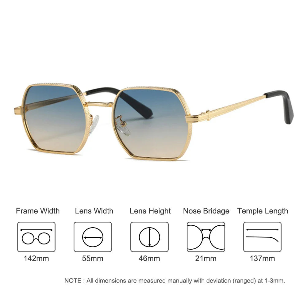 CATERSIDE Punk Polygon Classic Sunglasses Men Women Retro Fashion Man Square Metal Sun Glasses Trendy Vintage Texture Eyewear