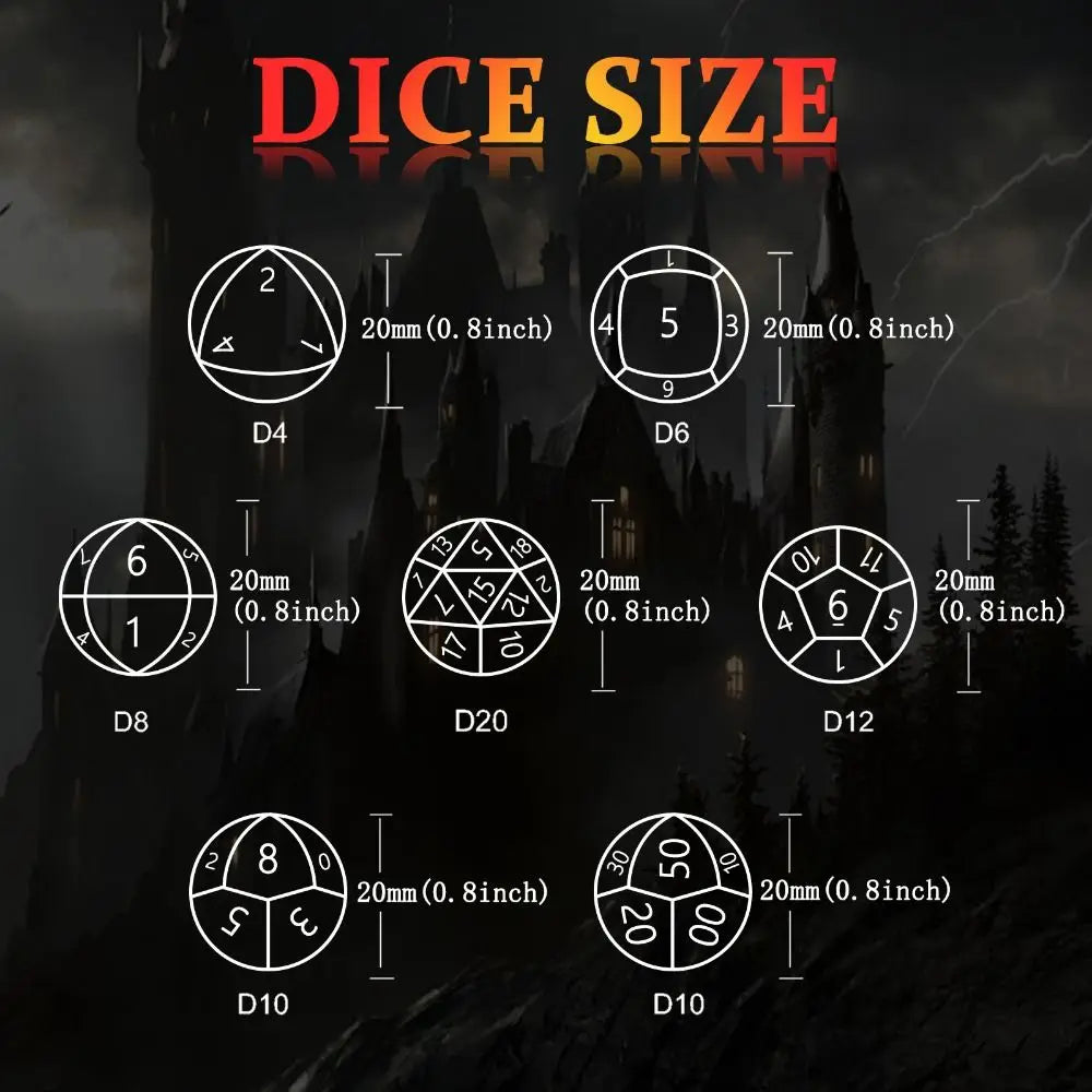 7Pcs/set Hollow Roung Dragon for DND Dice Party Game 7-Die Table Game Polyhedral Dice D4 D6 D8 D10 D12 D20 Metal Game Dice TRPG