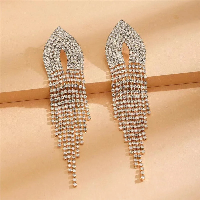 Fashion Statement Earring Long Full Rhinestone Big Earrings For Women Euorpe Evening Party Crystal Tassel Earings Wholesale