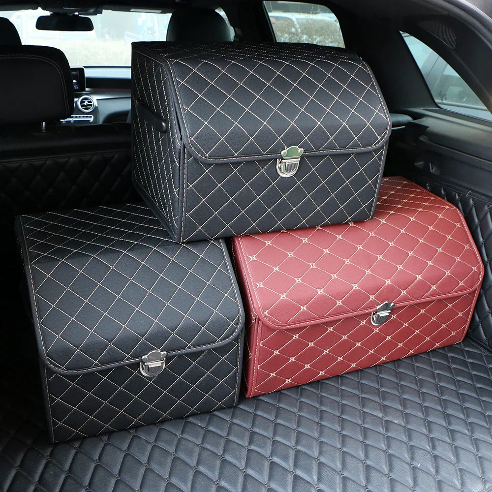 PU Leather Car Trunk Storage Box Top Grade Car Organizer Folding Storage Bag Automobile Stowing Tidying Box For Sedan SUV MPV