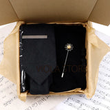 Viola Design 6PCS Gift Box Floral Solid Cotton Sock Tie Sets Clip Pin Cufflinks Hankie Men Wedding Party Daily Cravat Accessory