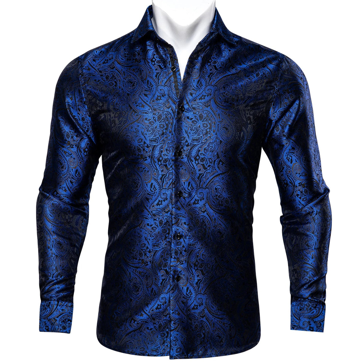 Hi-Tie Gold Luxury Mens Shirts Silk Jacquard High Quality Long Sleeve Lapel Shirt Casual Formal for Male Wedding Business Gifts