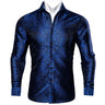 Hi-Tie Gold Luxury Mens Shirts Silk Jacquard High Quality Long Sleeve Lapel Shirt Casual Formal for Male Wedding Business Gifts