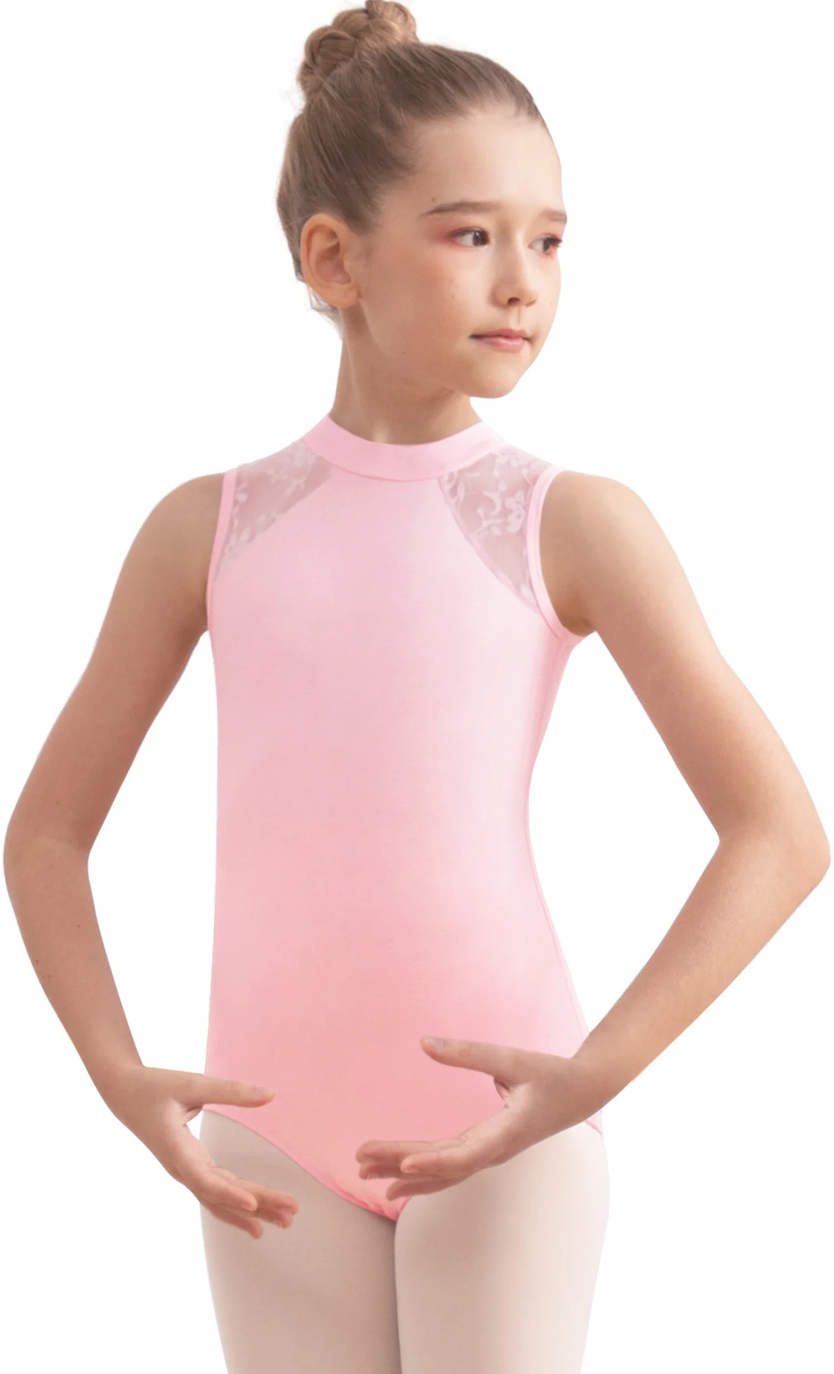 Girls Dance Leotard Lace Neck Dance Wear Top,Back Water Drop-Shaped