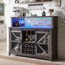 OKD Farmhouse Coffee Bar Cabinet with LED Lights, 55" Sideboard Buffet Table W/Sliding Barn Door & Wine and Glass Rack