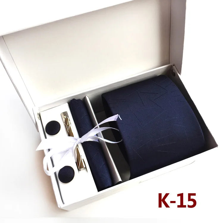 6-piece Set Classic Printed DotsTies for Men Kerchief Square Cufflinks Brooch Tie Clip Bussiness Wedding Party Suit Gift Box Set