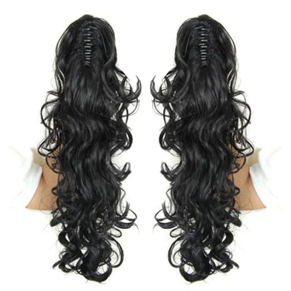 Synthetic Long Wavy Claw Clip On Ponytail Drawstring Hairpiece Wave Curly Black Brown Blonde Ombre Fake Hair for Women