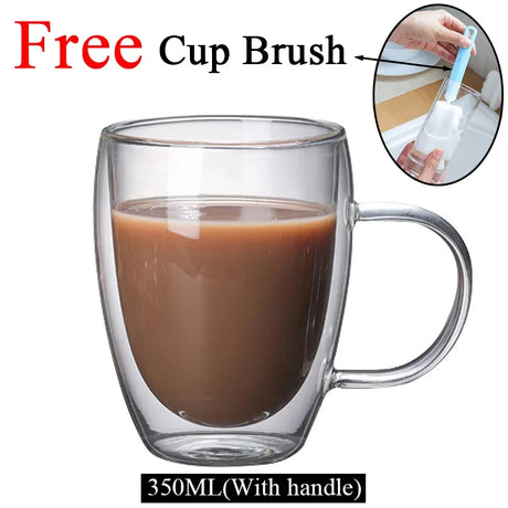 Double Wall High Borosilicate Glass Mug Heat Resistant Tea Milk Lemon Juice Coffee Water Cup Bar Drinkware Lover Gift Creativity