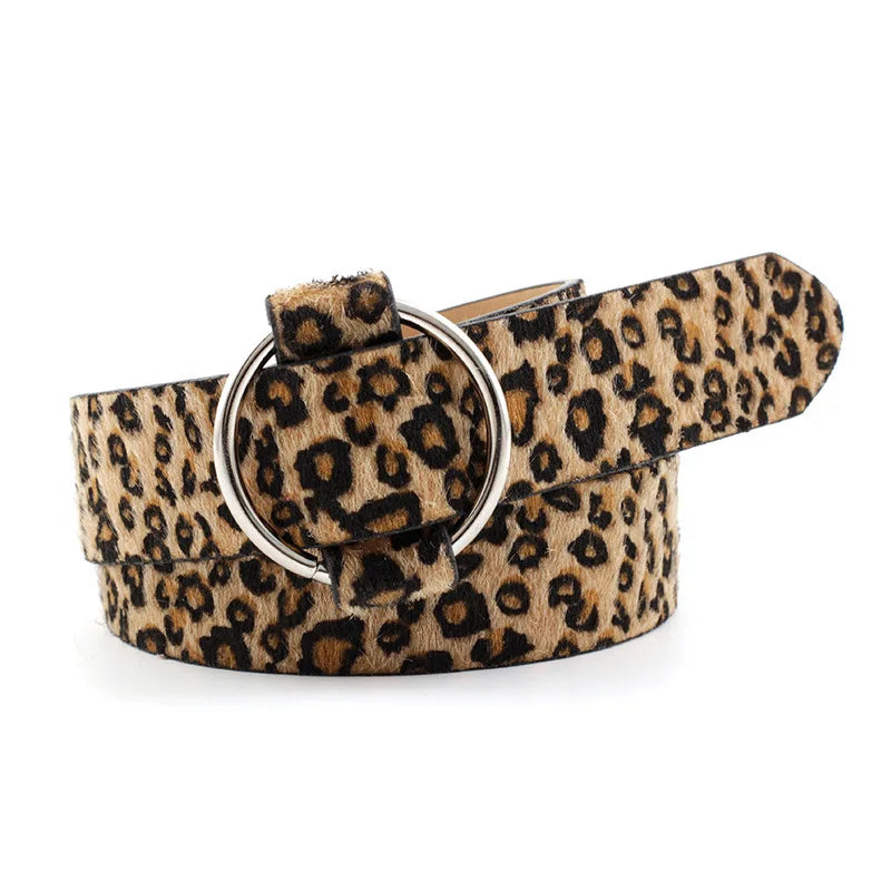 Women's Circle buckle PU Leather Belt For Women Leopard Snakeskin Zebra Print Teen student waistband Waist Belts Female