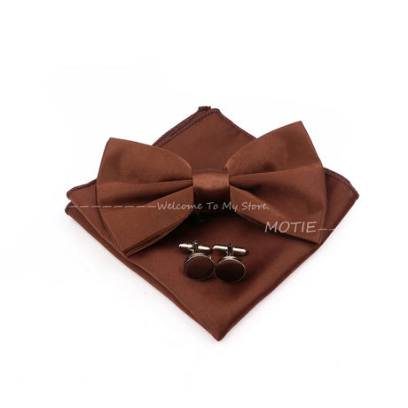 New Colorful Bowties Handkerchiefs Cufflinks Set Polyester Brooches For Men's Business Wedding Party Suit Dress Accessories Gift