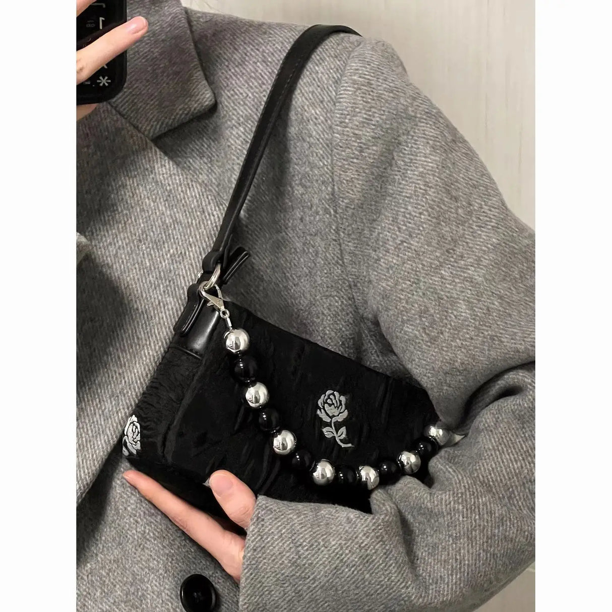 Black Motor Nylon Shoulder Bag for Women Hot Girls Gold Chain Underarm Wand Handbag Luxury Designer Cool Gothic Motor Style New