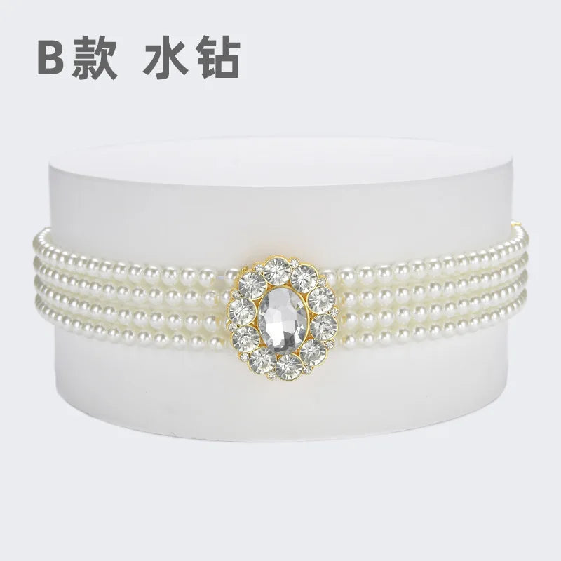 New Ladies Pearl Waist Chain Rhinestone Pearl Decorative Belt Fashion Sweet Dress Elastic Elastic Belt Women’s Designer Belts