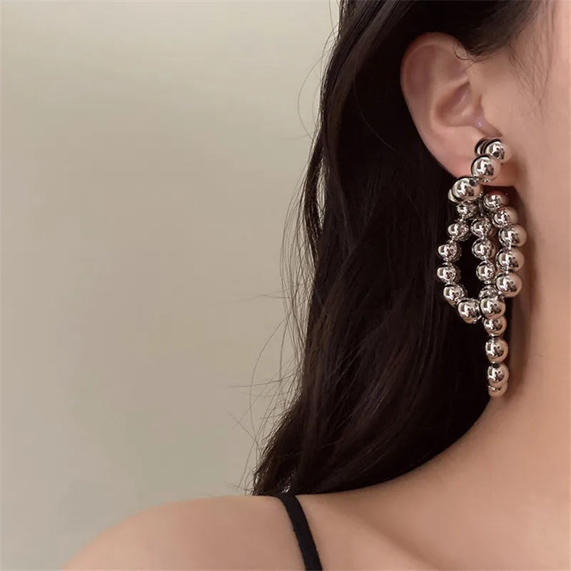 YANGLIUJIA Metal Ball Earrings European And American Style Personality Fashion Long Tassel Earrings Ms Travel Accessories 2022