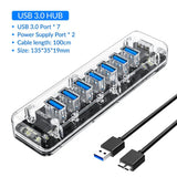 ORICO Transparent Series USB HUB Multi 4 7 Port High Speed USB3.0 Splitter With Micro USB Power Port For Laptop PC OTG Adapter