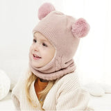 1-7Y Winter Baby Hat Scarf One-Piece Pompom Knit Hat for Kids Warm Neck Ball Cap for Girls Boys Windproof Beanies Infant Cap