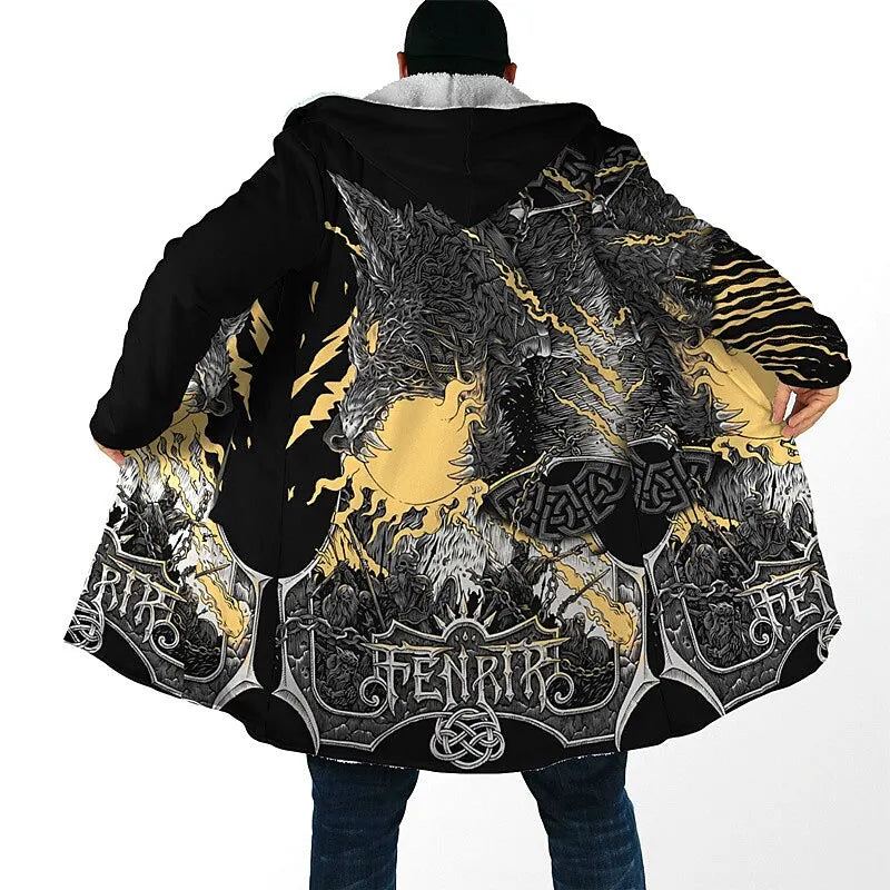 Men Fleeced Coat Winter Padding Windbreaker Eagle Wolf Tribal Parka Zip-up Hoodies Clothing Sweatshirts Outerwear Oversize Tops