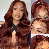 13x4 Reddish Brown Body Wave Lace Frontal Human Hair Wig HD Transparent 13x6 Lace Frontal Wig Glueless Human Hair Wig PrePlucked