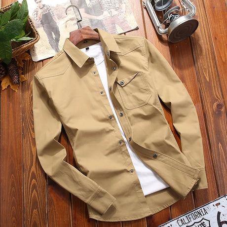 Men's Shirts Military Casual Shirt Cotton Khaki Retro Slim Fit Army Pocket Long Sleeve Vintage Jacket Streetwear Drop Shipping